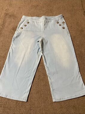Belle by Kim Gravel Light Blue Wide-Leg Capris with Button Details 16P NWOT
